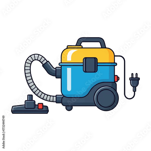 Cartoon Illustration of a Blue and Yellow Vacuum Cleaner