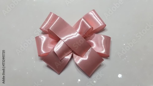 Ornate Shiny Magenta Looped Decoration Crafted from Intersecting Fabric Strips Creating Symmetrical Shape