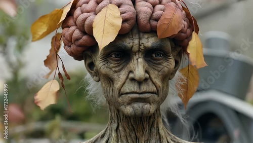 Degeneration of Cerebral Tissue and the Senescence of the Intellect or Forgetfulness Stemming from Dementia and Alzheimer's Condition or Cognitive Deterioration Represented as Falling Trees Shaped Li