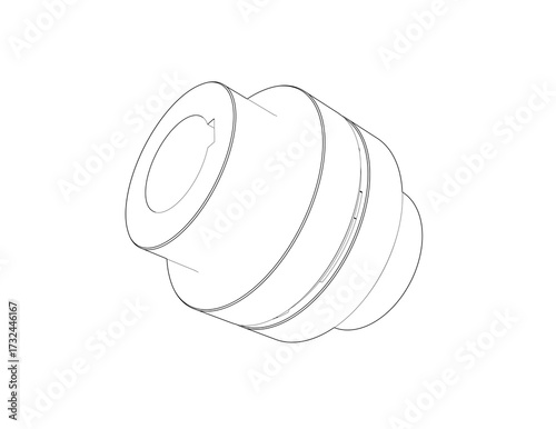 Mechanical Coupling Technical Drawing for Industrial Engineering. Precision Line Art Illustration of a Shaft Coupling, Connection Device, and Assembly Component for Manufacturing Design.