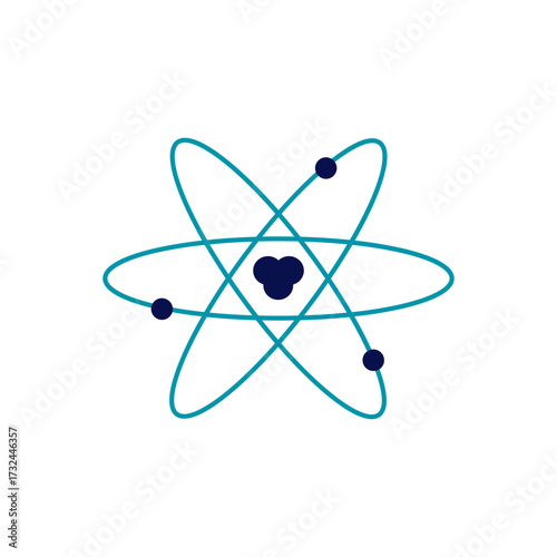 Atom model illustration with orbiting electrons, representing science and technology concepts for education and design.