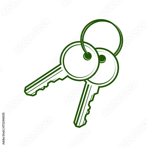 Two keys on a ring in green, representing security and access, often used for real estate or rentals