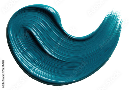Blue teal brush stroke on a plain background.