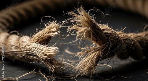 Frayed Natural Rope Close Up Showing Texture and Strands