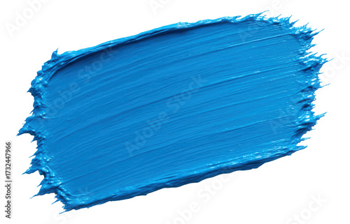 Bright blue paint stroke with rough edges.