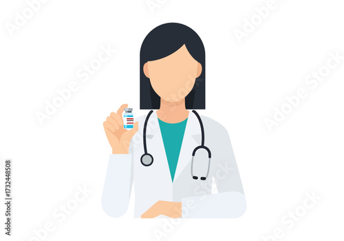 Doctor showing vaccine vial injection for disease immunization global health medicine medication pharmaceutical cure research