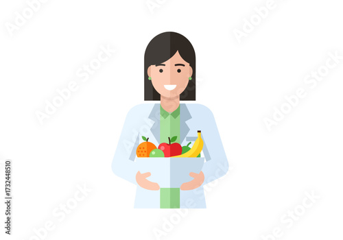 Nutritionist woman holding a bowl of fresh fruits for healthy lifestyle and balanced diet or nutrition consultancy for health guidance