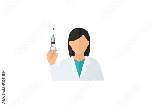 Female doctor holding vaccine syringe for injection in hand medicine concept