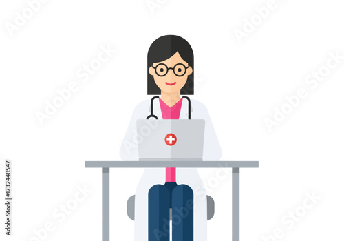 Modern doctor working on laptop providing telehealth consultation and online medical assistance for telemedicine healthcare