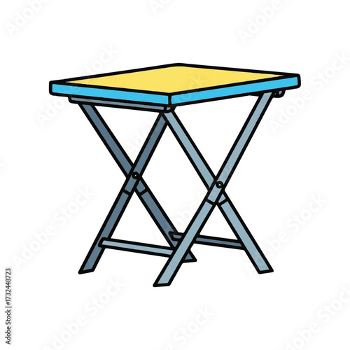 Minimalist Folding Table Illustration in Blue and Yellow