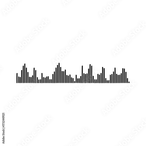 Dynamic black sound wave bars pulsate with energy, representing audio, music, or data visualization in a clean, modern graphic.