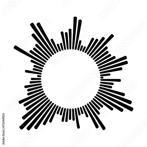 Dynamic abstract sound wave radiating outward, symbolizing energy, data flow, and modern audio visualization for digital media and technology themes