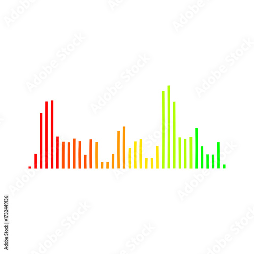 Dynamic bar chart visualizes growth and trends with vibrant color spectrum from red to green, perfect for financial reports and data analysis.