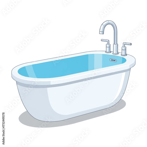 Clean Bathtub Illustration with Faucet and Blue Water