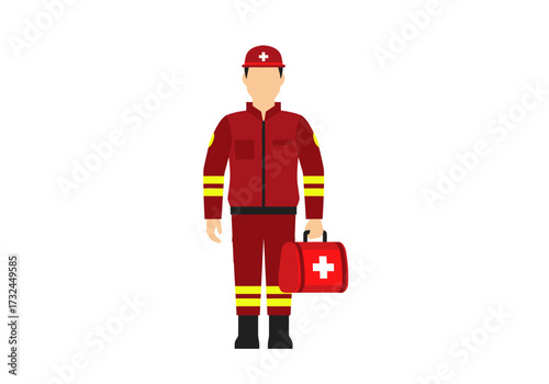 Medical professional carrying first aid kit bag for emergency response preparedness and healthcare vector illustration