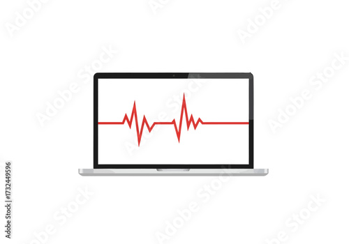 Laptop showing heartbeat line for technology or medical concept on computer screen illustrating healthcare innovation and vital sign monitoring