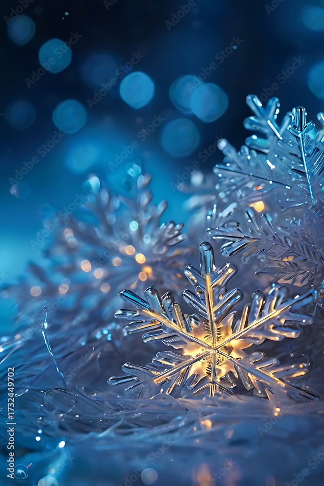 Obraz premium Elegant abstract background with lots of shining snowflakes of different shapes, creating the effect of depth and movement