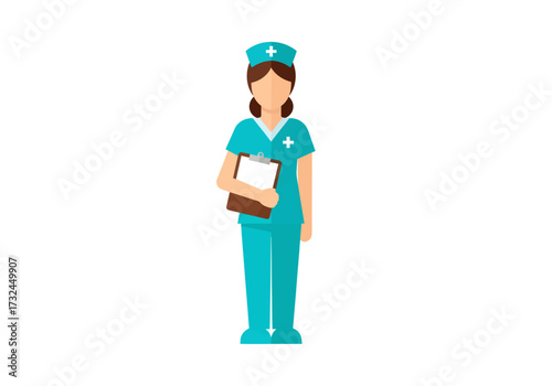 Female nurse holding clipboard healthcare worker in uniform medical care professional for hospital or clinic promoting health and wellness for doctors