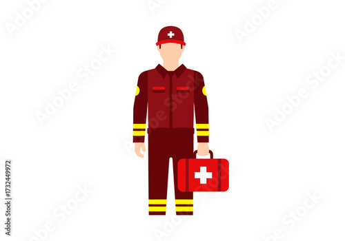 Emergency medical technician paramedic holding first aid kit ready to save lives vector illustration