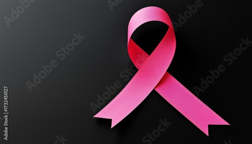 Pink ribbons on a black background. Generative AI.