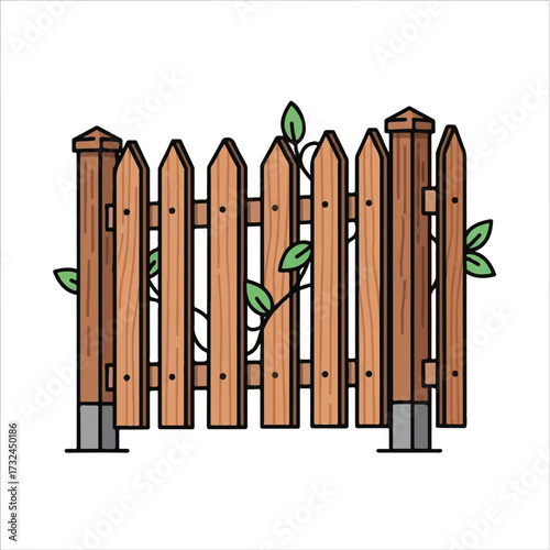 Rustic Fence with Climbing Vine Illustration
