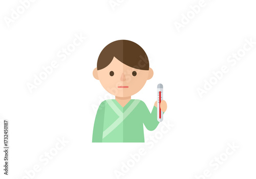 Illness concept young patient with thermometer for medical designs and healthcare theme