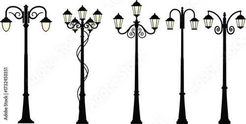 Vintage street lamp designs, ornate lantern posts, decorative urban lighting, antique style lamp posts, classic outdoor illumination, architectural street light inspiration