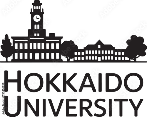 Hokkaido University campus silhouette vector logo emblem isolated on transparent background