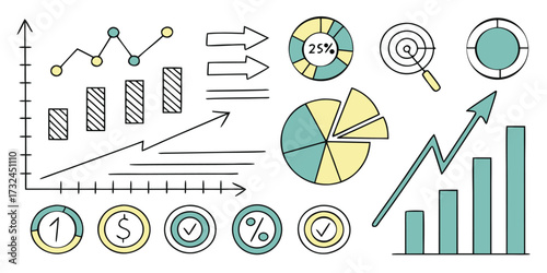 Hand-drawn Vector Elements of Business and Financial Analytics
