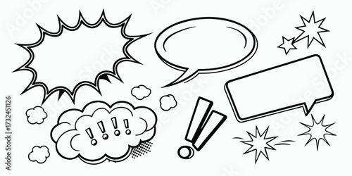 Comic Book Speech Bubbles and Exclamations in Hand-Drawn Style