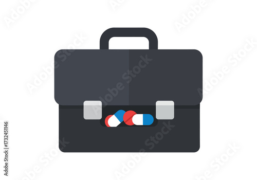 Healthcare industry concept briefcase with medicine pills illustrating medical business and pharmaceutical market growth