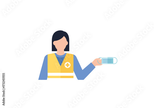 Healthcare worker offering a face mask for protection against viral infection disease like covid concept for medical illustration and health awareness