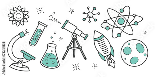 Hand-Drawn Doodle Vector Set of Science and Space Exploration Elements