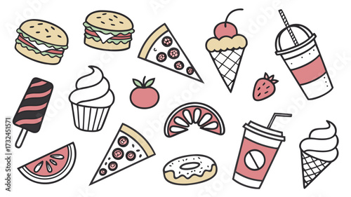 Playful Doodle Vector Elements of Delicious Food Items