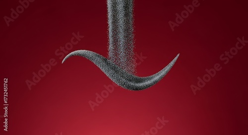 Fluid dark fibrous structure beautifully descends through a striking red atmosphere, evoking subtle mystery and dynamic motion