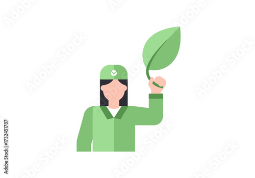 Ecology advocate holding plant leaf promoting environmental awareness and green sustainable living