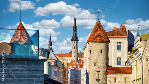 Old Town of Tallinn, Estonia with Medieval Towers and Church Spires on a Sunny Day