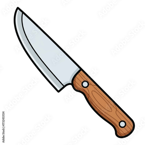 Kitchen Knife Illustration with Wooden Handle