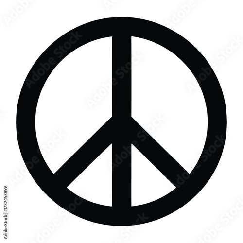 Black peace symbol on white background, iconic emblem of non-violence, unity, and anti-war movements, minimalist global protest design