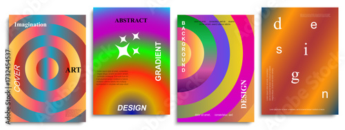 Color trendy gradient design set. Abstract geometric multicolored background mockups with fluid variables shapes, digital pattern. Layout for modern flyer, futuristic banner, poster or cover - vector