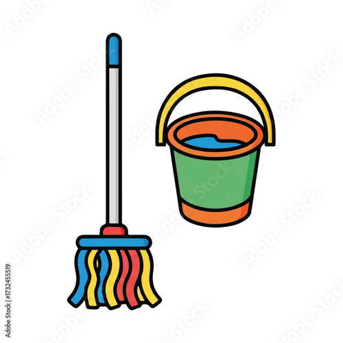 Mop and Bucket Illustration for Cleaning