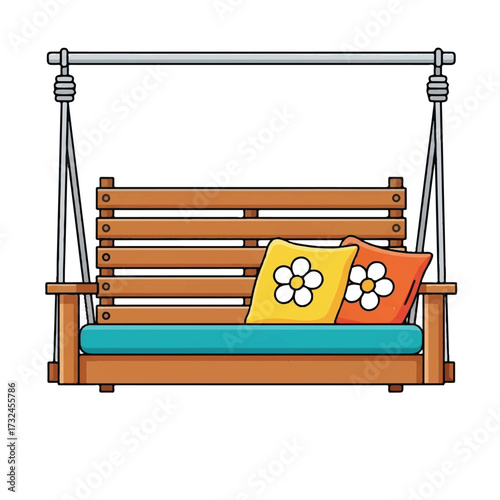 Wooden Swing with Pillows Illustration