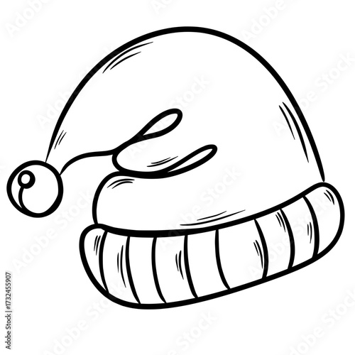 Santa Claus Hat Line Art, Christmas Holiday Outline Illustration
