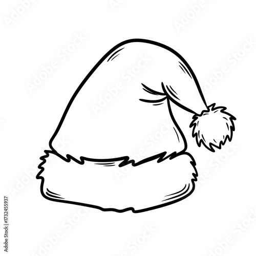 Santa Claus Hat Line Art, Christmas Holiday Outline Illustration
