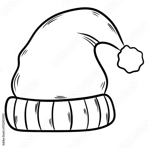 Santa Claus Hat Line Art, Christmas Holiday Outline Illustration
