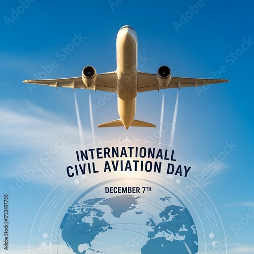 Airplane flying over the earth celebrating international civil aviation day