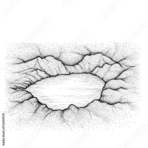 Vector illustration of a glacier in the mountains in dot-style
