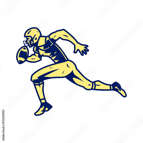 Dynamic American football player in action, sprinting with the ball, conveying speed, power, and athletic excellence for sports branding and design.
