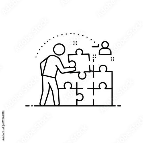 Illustration Vector of Person Completing Puzzle Graphic in Minimalist Style