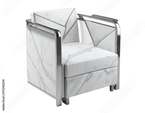  Modern Minimalist Throne in White Marble and Silver Accents